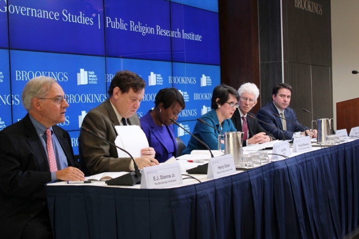 Panelists participate in a discussion about the findings from the 2015 Public Religion Research Institute American Values Survey at the Brookings Institution in Washington D.C. on Nov. 17, 2015.
