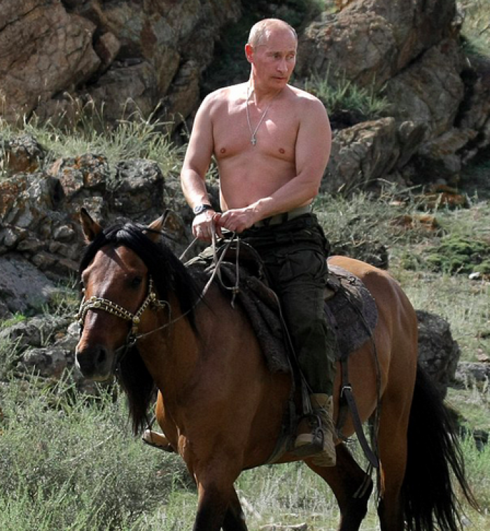 Vladimir Putin is shown in this famous shot featured in Russian propaganda.