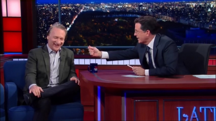 'Real Time's' Bill Maher speaks with Stephen Colbert on 'The Late Show' in a video published on November 17, 2015.