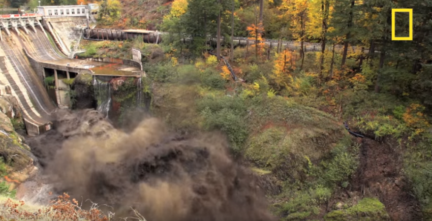 A dam is taken out of commission by explosions.