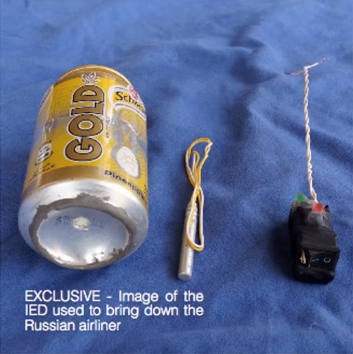 The November edition of ISIS' English magazine, Dabiq, features a picture purporting to show the improvised explosive device used down the Russian airliner that crashed on Egypt's Sinai Peninsula on October 31, 2015.