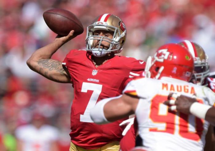 San Francisco quarterback Colin Kaepernick attempts to throw in a game against the Kansas City Chiefs.