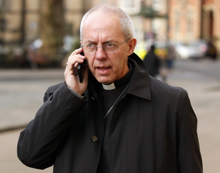 Archbishop of Canterbury Justin Welby arrives at York Minster before a service to consecrate Reverend Libby Lane as the first female Bishop in the Church of England, in York, northern England January 26, 2015.
