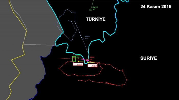 A radar picture shows activities of the downed Russian warplane on the Turkish-Syrian border, November 24, 2015 in this handout photo provided by Turkish Interior Ministry Undersecretariat of Public Order and Security. Turkish fighter jets shot down a Russian warplane near the Syrian border on Tuesday after repeated warnings over air space violations, but Moscow said it could prove the jet had not left Syrian air space.