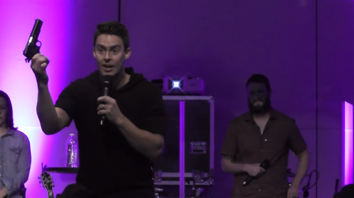 Pastor Davey Blackburn preaching about using worship as a weapon two days before his wife's death on Nov. 8, 2015 at Resonate Church in Indianapolis, Indiana.
