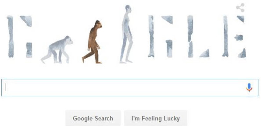 Google main page illustration in honor of "Lucy" as it appeared on November 24, 2015.
