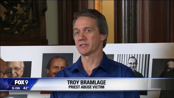Priest abuse victim Troy Bramlage speaking about abuse at St. John's Abbey in Minnesota, in a video published November 24, 2015.