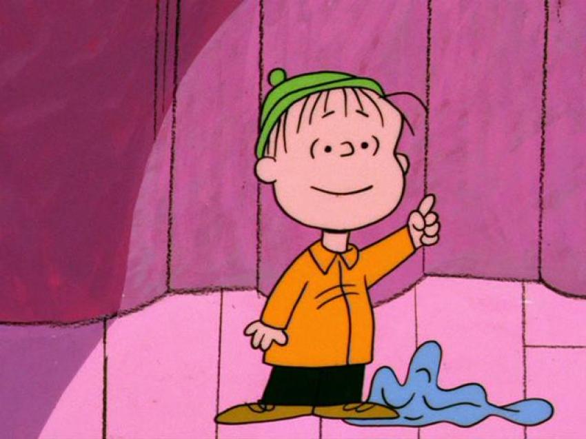 Linus Van Pelt delivering his speech on what Christmas is about by reciting Luke 2:8-14 in "A Charlie Brown Christmas" (1965).