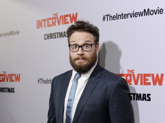 Cast member Seth Rogen poses during premiere of 'The Interview' in Los Angeles, California, December 11, 2014.