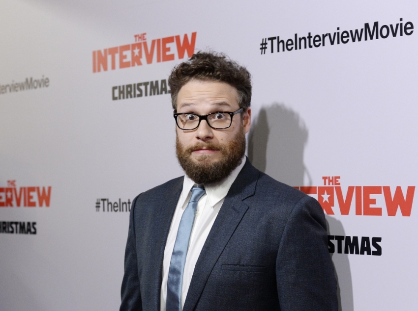 Cast member Seth Rogen poses during premiere of "The Interview" in Los Angeles, California, December 11, 2014.