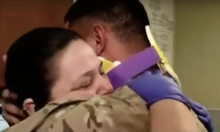 A soldier returning from active duty surprises his mother while she works as a nurse.