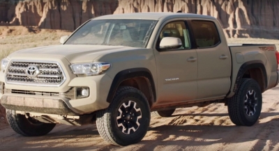A screengrab from a video report on the off-road performance of the 2016 Toyota Tacoma Pickup Truck.