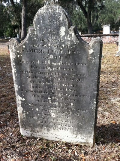 The tombstone of Samuel Burr who died in 1831 in St. Mary's, Ga. The inscription on this tombstone inspired the song, 'Death Was Arrested.'