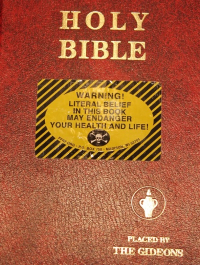 A copy of The Gideons International Bible normally placed in hotel rooms.