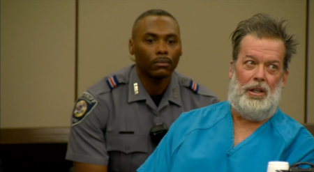 57-year-old Robert Lewis Dear, Jr., charged with committing a mass shooting at a Colorado Springs, Colorado Planned Parenthood clinic, making his first in-person court appearance in El Paso County on Wednesday, December 9, 2015.