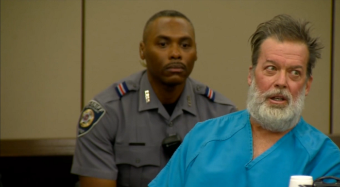 57-year-old Robert Lewis Dear, Jr., charged with committing a mass shooting at a Colorado Springs, Colorado Planned Parenthood clinic, making his first in-person court appearance in El Paso County on Wednesday, December 9, 2015.