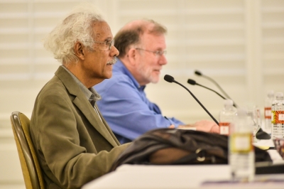 Albert J. Raboteau, Henry W. Putnam Professor Emeritus of Religion at Princeton University, (foreground) and Michael Cromartie, vice president of Ethics and Public Policy Center, at Faith Angle Forum, Miami Beach, Florida, Nov. 16, 2015.