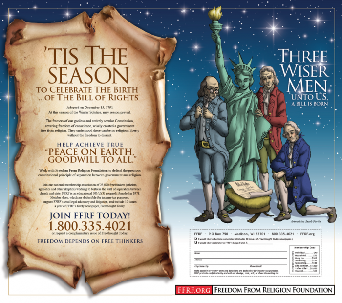 Freedom From Religion Foundation Bill of Rights Day ad in The New York Times published on December 15, 2015.
