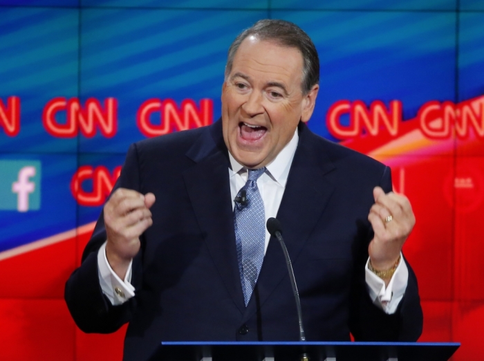 Republican U.S. presidential candidate former Governor Mike Huckabee speaks as he participates in a forum for lower polling candidates held prior to the Republican presidential debate in Las Vegas, Nevada December 15, 2015.