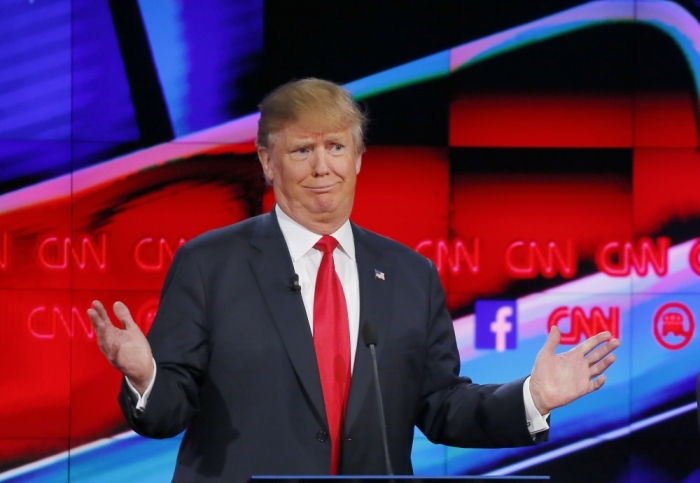 Republican U.S. presidential candidate businessman Donald Trump speaks during the Republican presidential debate in Las Vegas, Nevada December 15, 2015.