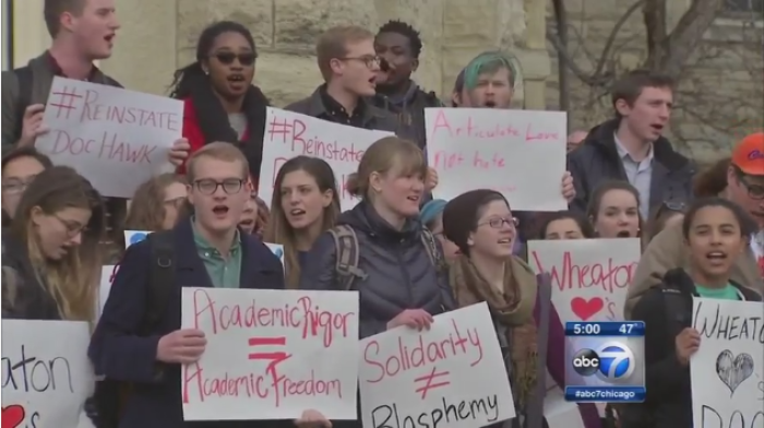 Wheaton College students protesting the school's decision to suspend tenured professor Larycia Hawkins on December 16, 2015.