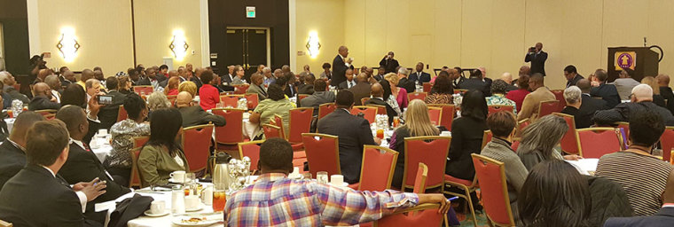 Attendees listen during the Conference of National Black Churches' 'The Healing of our Nation: Race and Reconciliation' event in Charleston, South Carolina, Dec. 15-17, 2015.