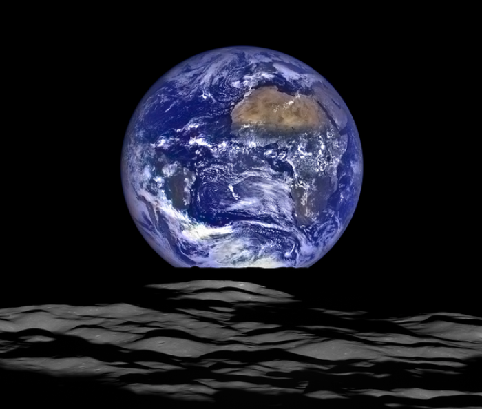 The Earth rising over the moon as captured by NASA's LRO
