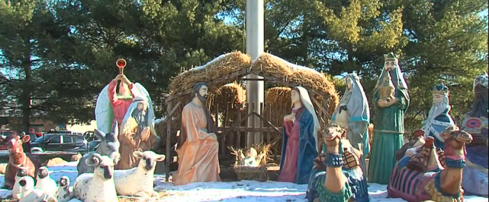 A nativity scene at the Franklin County courthouse in Brookville, Indiana, displayed during the 2014 Christmas season.