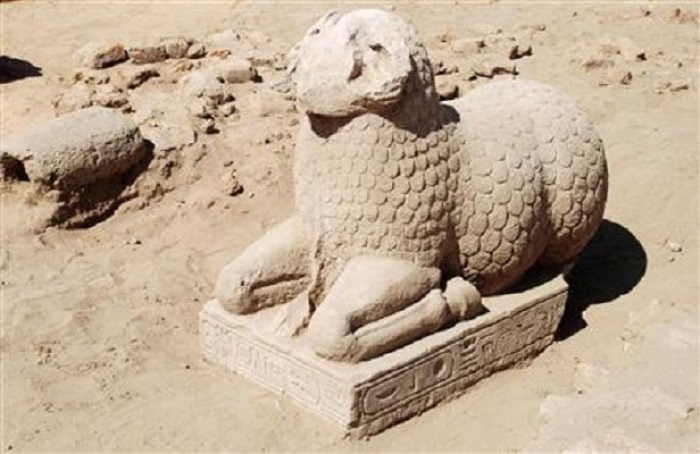 One of three unearthed ancient statues is seen at a dig at el-Hassa, the site of a Meroitic town in Sudan in this undated handout photograph.