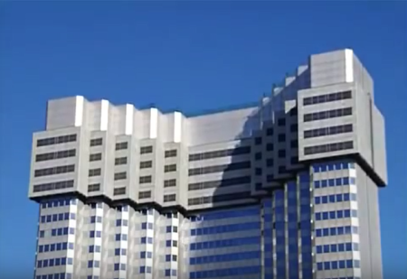Japanese company demolishes building from the inside-out, making it "shrink" over time.