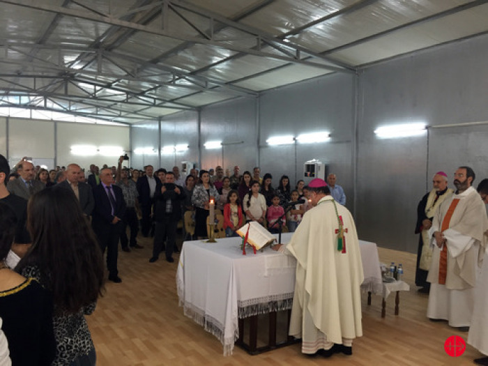 The inauguration of the chapel in Baghdad's Virgin Mary refugee camp.