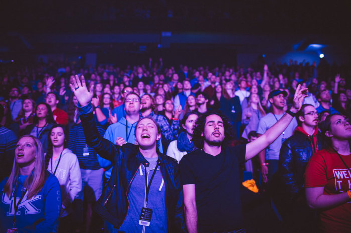 Over 40,000 young adults filled Atlanta’s Philips Arena and Infinite Energy Center as well as Houston’s Toyota Center on Saturday, Jan. 2, 2016, for the first of the three-day Passion 2016 Conference featuring teaching and worship by Christian speakers and worship leaders. This photo is from Infinite Energy Center in Atlanta.