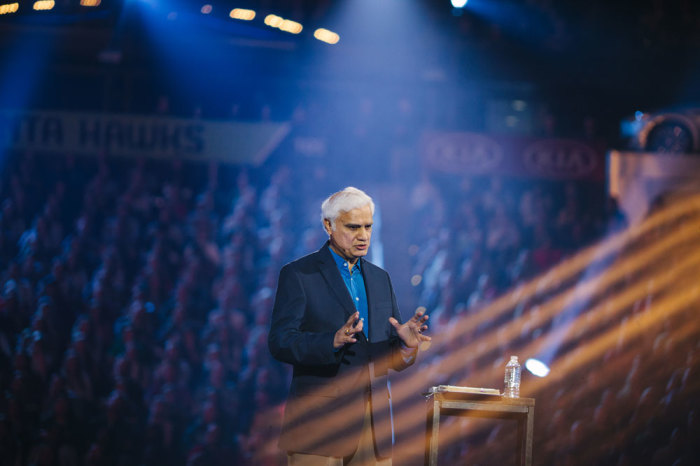 Christian apologist and author Ravi Zacharias speaks to tens of thousands of young adults in Atlanta's Philips Arena on Sunday, January 3, 2016. 