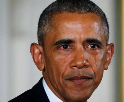 U.S. President Barack Obama sheds a tear while delivering a statement on steps the administration is taking to reduce gun violence in the East Room of the White House in Washington January 5, 2016.