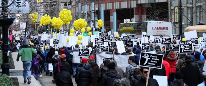 Demonstrators at the 2014 Chicago March for Life in Chicago, Illinois.