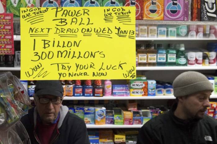 Sign advertising the 1.3 billion Powerball lottery prize in the U.S. in this undated photo.
