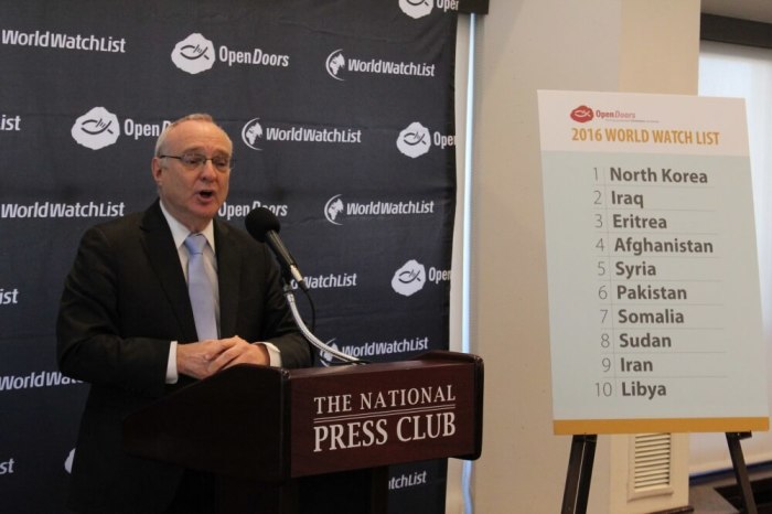 Rabbi David Saperstein, the U.S. State Department's Ambassador at-Large for International Religious Freedom, speaks at a press conference to introduce the 2016 Open Doors World Watch List at the National Press Club in Washington, D.C. on Jan. 13, 2016.