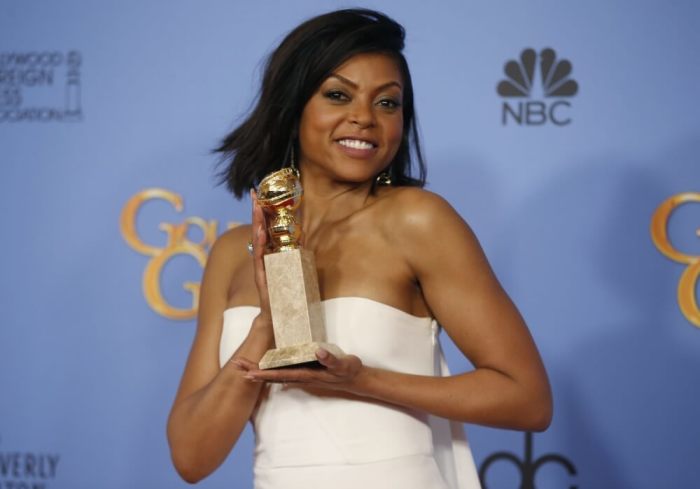 Taraji P. Henson poses with the award for Best Performance by an Actress In A Television Series - Drama for her role in 'Empire' backstage at the 73rd Golden Globe Awards in Beverly Hills, California, January 10, 2016.
