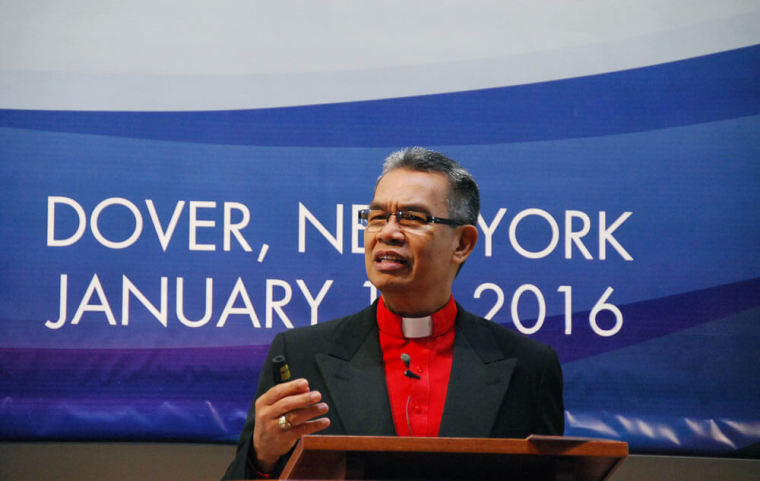 WEA General Secretary Bishop Efraim Tendero preaches during the inauguration service of the Evangelical Center in Dover, New York, Friday, January 15, 2016.