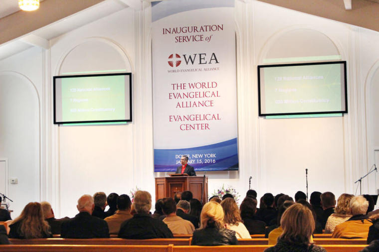 WEA General Secretary Bishop Efraim Tendero preaches during the inauguration service of the Evangelical Center in Dover, New York, Friday, January 15, 2016.