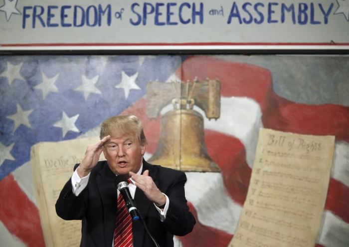 U.S. Republican presidential candidate Donald Trump speaks at the South Carolina Tea Party Coalition Convention in Myrtle Beach, South Carolina, in this file photograph dated January 16, 2016. British lawmakers will hold a debate on January 18, 2016 on a petition signed by more than half a million people calling for Trump to be banned from Britain after he said Muslims should not be allowed to enter the United States.