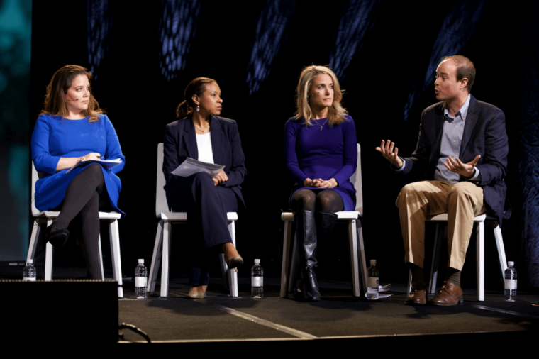 Panelists (from left): Mollie Hemingway, Trillia Newbell, Alison Howard and Andrew Walker participate in a panel discussion on millennials in the pro-life movement at the Evangelicals for Life conference in Washington, D.C. on January 21, 2016.