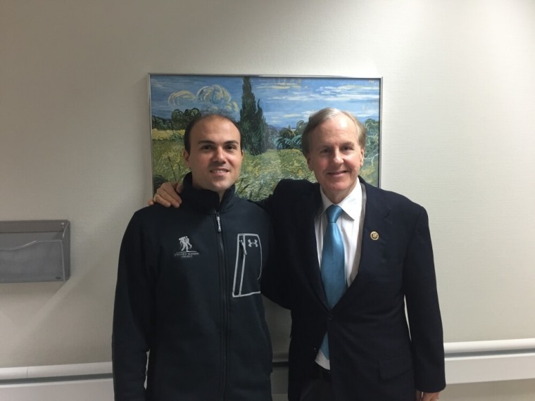 Saeed Abedini, a pastor from Idaho is pictured with Congressman Robert Pittenger at Landstuhl Regional Medical Center in Landstuhl, Germany, in this undated handout photo provided by Congressman Robert Pittenger, on January 20, 2016. Abedini, 35, an Iranian-American pastor from Idaho who was setting up an orphanage in Iran in 2012 when he was detained, was released on Sunday in a prisoner swap following the lifting of most international sanctions against Iran under a deal to curb Tehran's nuclear program.