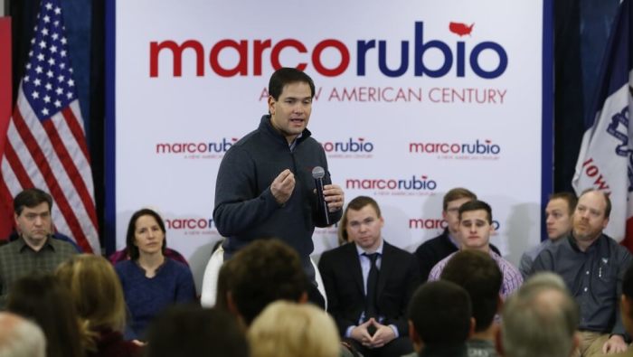 Republican presidential candidate Sen. Marco Rubio (R-FL) addresses a town hall meeting at Central College in Pella, Iowa January 26, 2016.
