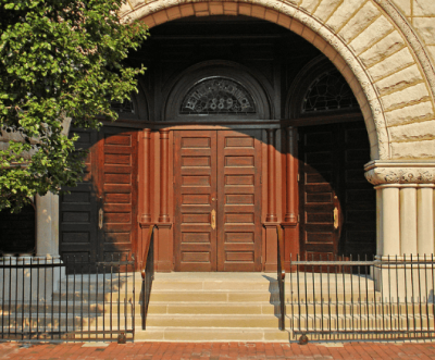 The doors to Mother Bethel African Methodist Episcopal Church of Philadelphia, Pennsylvania.