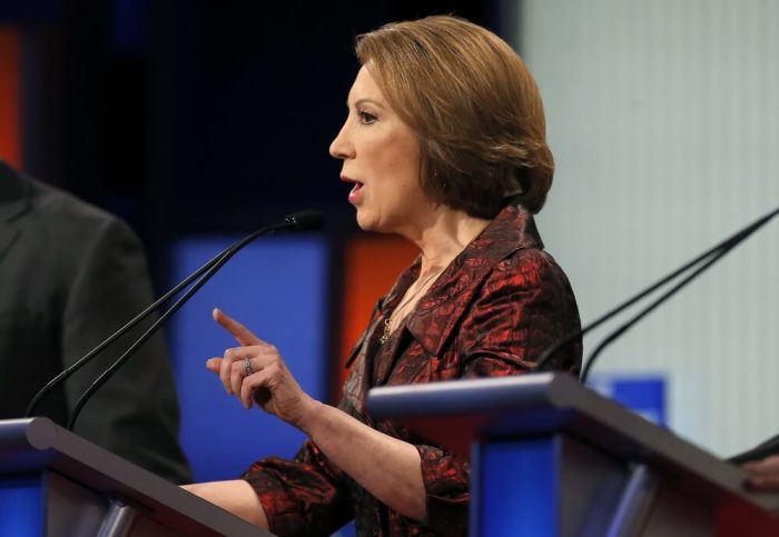 Republican U.S. presidential candidate and former HP CEO Carly Fiorina speaks during a forum for the lower polling candidates held by Fox News before the U.S. Republican presidential candidates debate in Des Moines, Iowa January 28, 2016.
