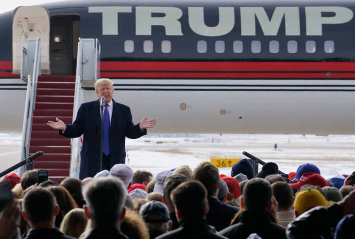 Donald Trump speaks to supporters at a campaign rally in Dubuque, Iowa January 30, 2016.