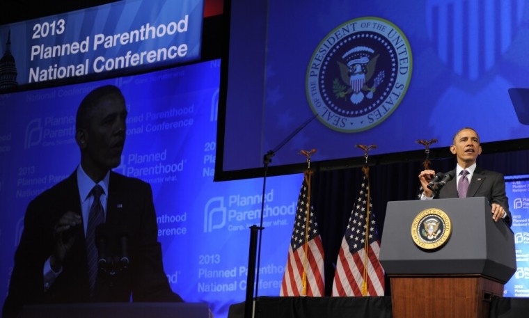 U.S. President Barack Obama speaks at the Planned Parenthood National Conference at the Marriott Wardman Park Hotel in Washington, April 26, 2013.