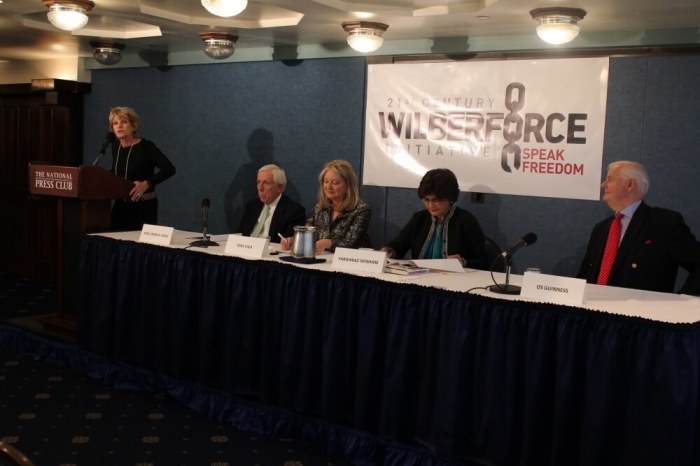 Lou Ann Sabatier introduces the 21st Century Wilberforce Initiative's International Religious Freedom Congressional Scorecard project at the National Press Club in Washington, D.C. on February 2, 2016.