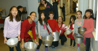 Kids at First Presbyterian Church in Verona, New Jersey helping out as part of the annual charity event Souper Bowl of Caring.